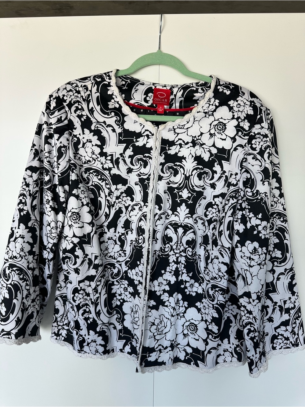 Oscar de la Renta Black and White Floral Zip Jacket